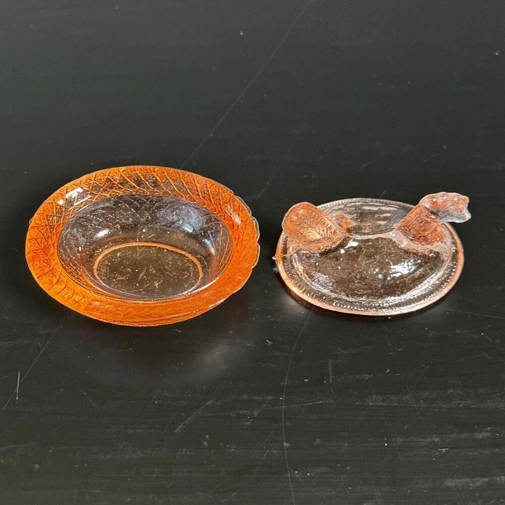 Vintage Pink Glass Hen on Nest Mini Trinket Dish Salt Cellar 3” Cottagecore